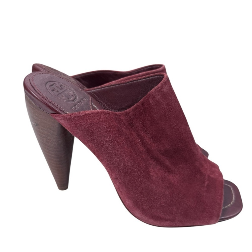 Tory Burch maroon burgundy Ellis stacked heel mule